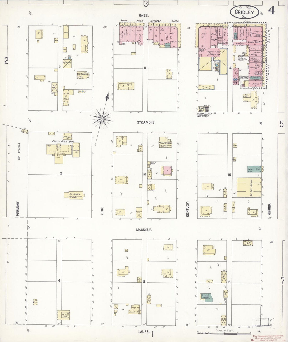 Sanborn Fire Insurance Map from Gridley, Butte County, California (1902), Sheet #0004 - Complete Map Set gallery image, historic Sanborn map, vintage wall art, California California