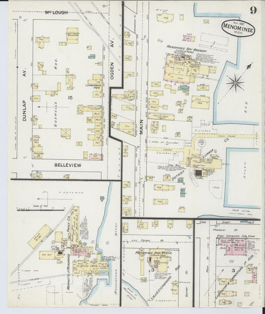 Sanborn Fire Insurance Map from Menominee, Menominee County, Michigan (1887), Sheet #0009 - Historic Sanborn Fire Insurance Map Print, vintage old map wall art, antique decor, genealogy gift, Michigan Michigan map