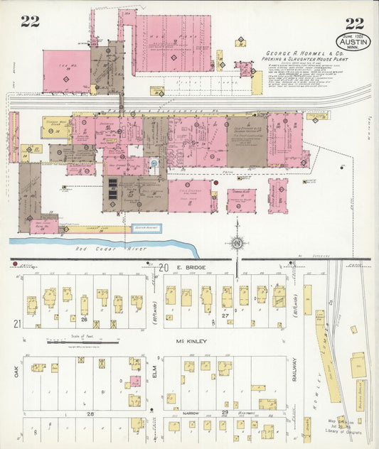 Sanborn Fire Insurance Map from Austin, Mower County, Minnesota (1926), Sheet #0022 - Historic Sanborn Fire Insurance Map Print, vintage old map wall art, antique decor, genealogy gift, Minnesota Minnesota map