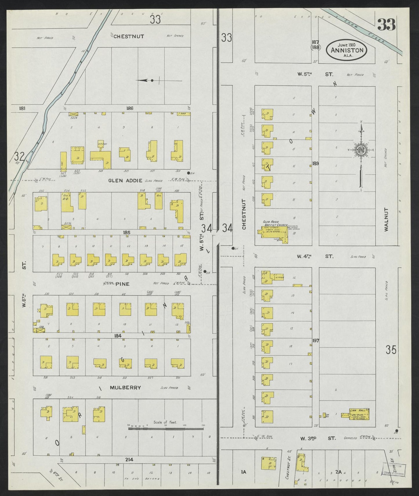 Sanborn Fire Insurance Map from Anniston, Calhoun County, Alabama (1910), Sheet #0033 - Complete Map Set gallery image, historic Sanborn map, vintage wall art, Alabama Alabama