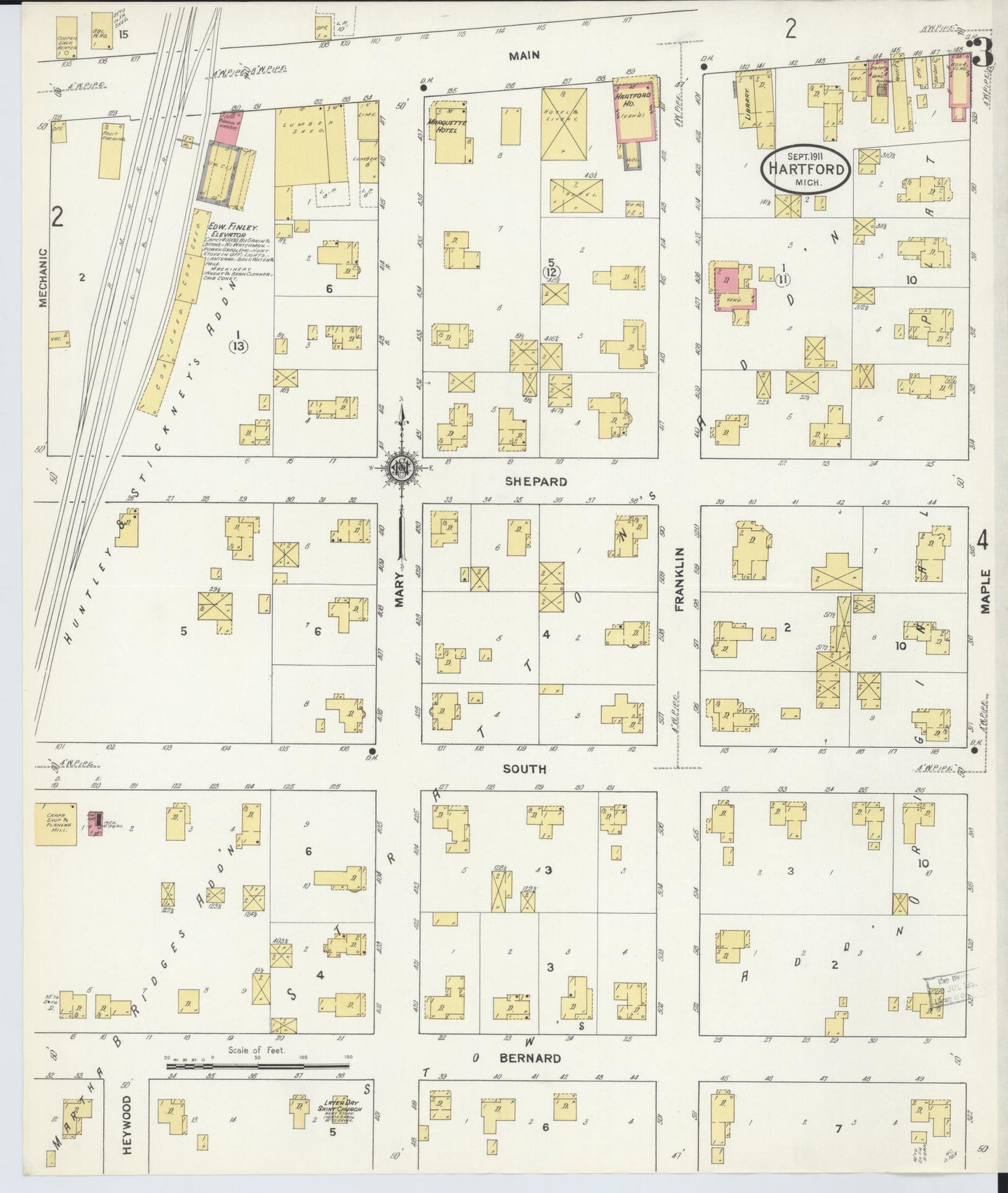 Sanborn Fire Insurance Map from Hartford, Van Buren County, Michigan (1911), Sheet #0003 - Complete Map Set gallery image, historic Sanborn map, vintage wall art, Michigan Michigan