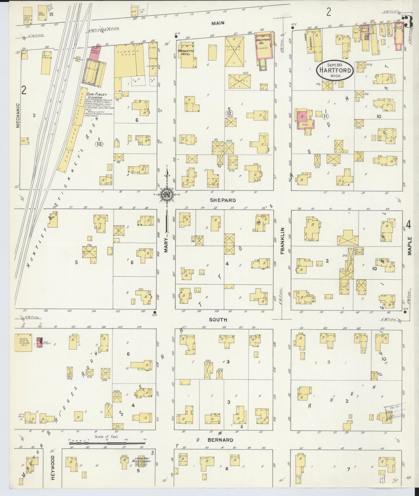 Sanborn Fire Insurance Map from Hartford, Van Buren County, Michigan (1911), Sheet #0003 - Complete Map Set gallery image, historic Sanborn map, vintage wall art, Michigan Michigan