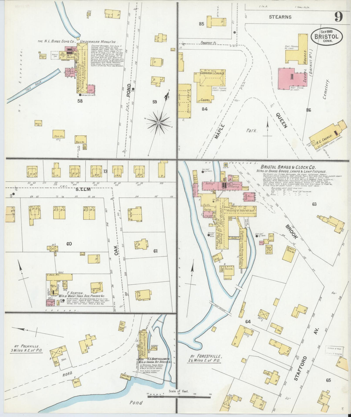 Sanborn Fire Insurance Map from Bristol, Hartford County, Connecticut (1900), Sheet #0009 - Historic Sanborn Fire Insurance Map Print, vintage old map wall art, antique decor, genealogy gift, Connecticut Connecticut map