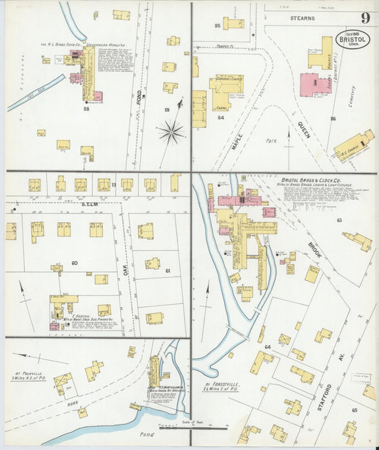 Sanborn Fire Insurance Map from Bristol, Hartford County, Connecticut (1900), Sheet #0009 - Historic Sanborn Fire Insurance Map Print, vintage old map wall art, antique decor, genealogy gift, Connecticut Connecticut map