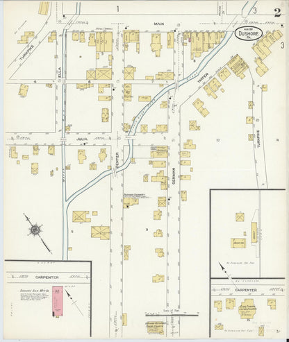 Sanborn Fire Insurance Map from Dushore, Sullivan County, Pennsylvania (1911), Sheet #0002 - Complete Map Set gallery image, historic Sanborn map, vintage wall art, Pennsylvania Pennsylvania