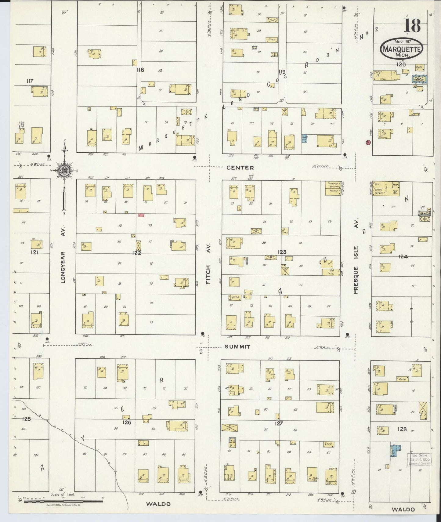 Sanborn Fire Insurance Map from Marquette, Marquette County, Michigan (1917), Sheet #0018 - Historic Sanborn Fire Insurance Map Print, vintage old map wall art, antique decor, genealogy gift, Michigan Michigan map