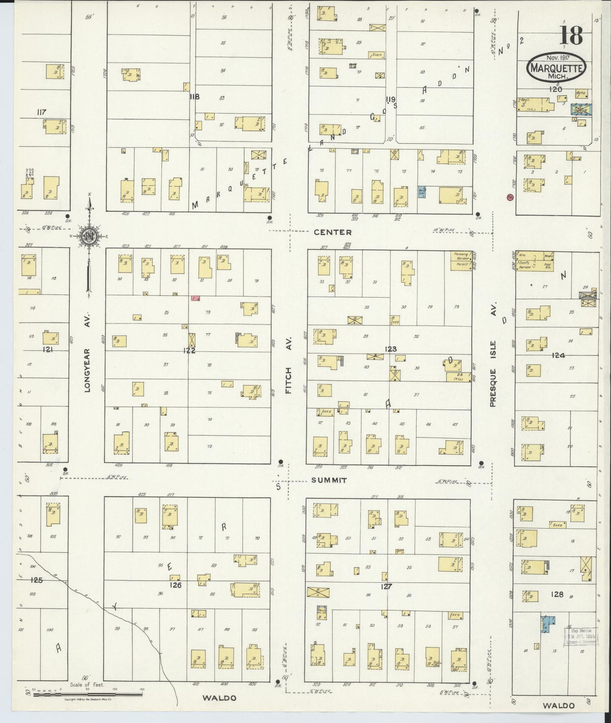 Sanborn Fire Insurance Map from Marquette, Marquette County, Michigan (1917), Sheet #0018 - Historic Sanborn Fire Insurance Map Print, vintage old map wall art, antique decor, genealogy gift, Michigan Michigan map