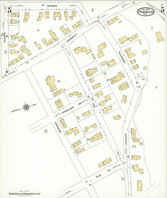 Sanborn Fire Insurance Map from Franklin, Merrimack County, New Hampshire (1923), Sheet #0005 - Historic Sanborn Fire Insurance Map Print, vintage old map wall art, antique decor, genealogy gift, New Hampshire New Hampshire map