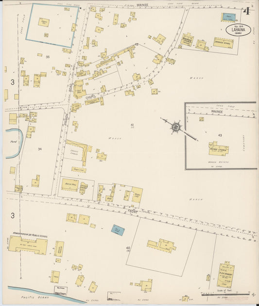 Sanborn Fire Insurance Map from Lahaina, Maui County, Hawaii (1914), Sheet #0004 - Historic Sanborn Fire Insurance Map Print, vintage old map wall art, antique decor, genealogy gift, Hawaii Hawaii map