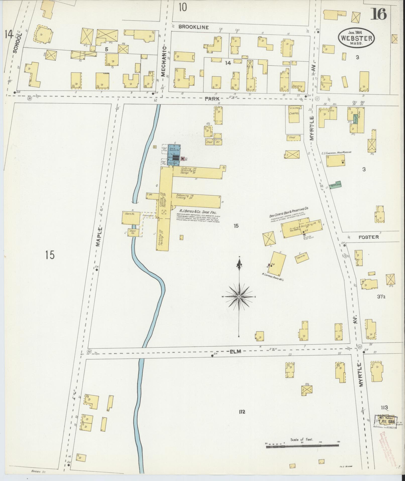 Sanborn Fire Insurance Map from Webster, Worcester County, Massachusetts (1904), Sheet #0016 - Complete Map Set gallery image, historic Sanborn map, vintage wall art, Massachusetts Massachusetts