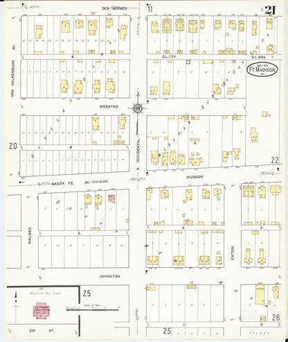 Sanborn Fire Insurance Map from Fort Madison, Lee County, Iowa (1913), Sheet #0021 - Historic Sanborn Fire Insurance Map Print