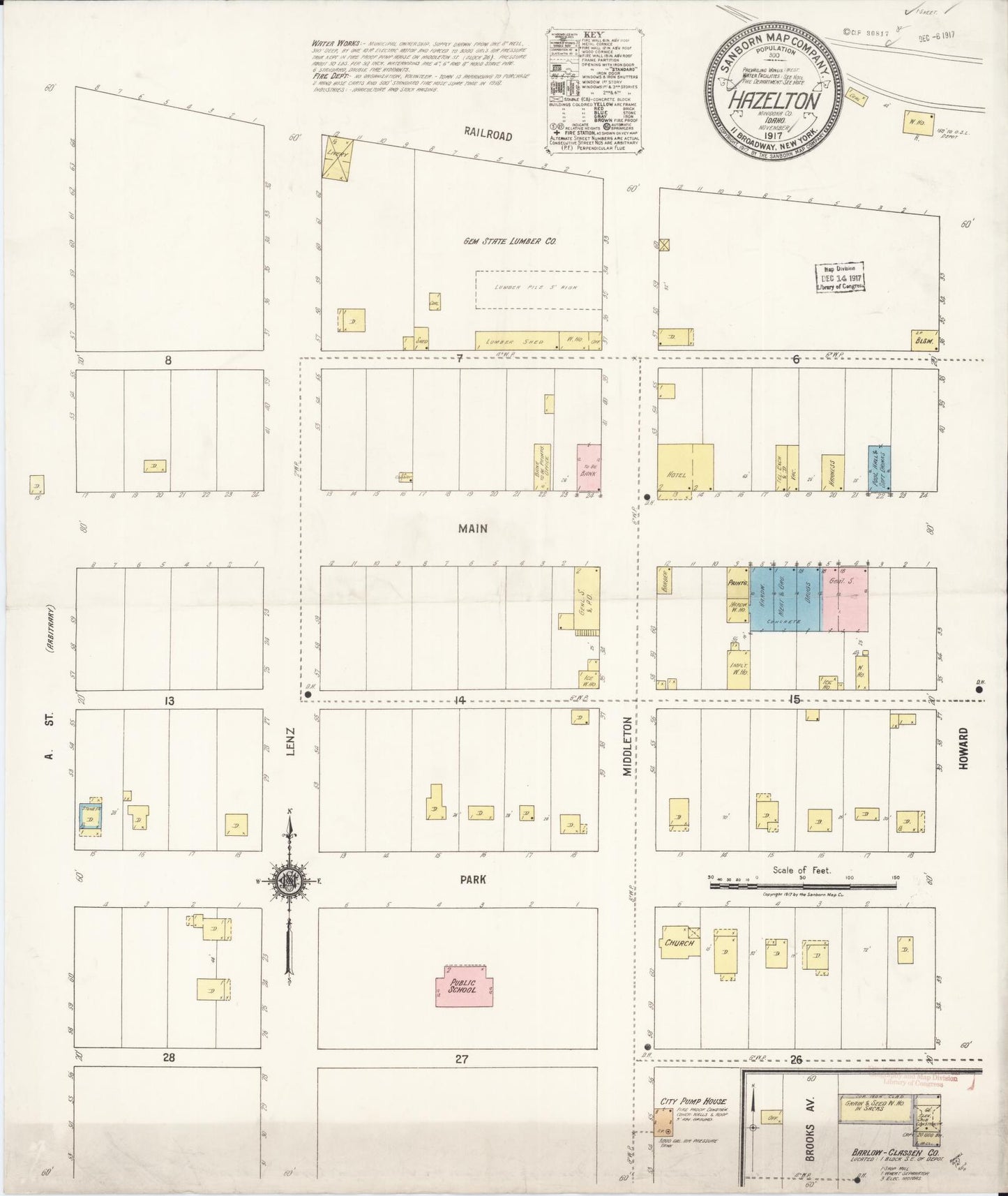 Sanborn Fire Insurance Map from Hazelton, Jerome County, Idaho (1917), Sheet #0001 - Historic Sanborn Fire Insurance Map Print, vintage old map wall art, antique decor, genealogy gift, Idaho Idaho map