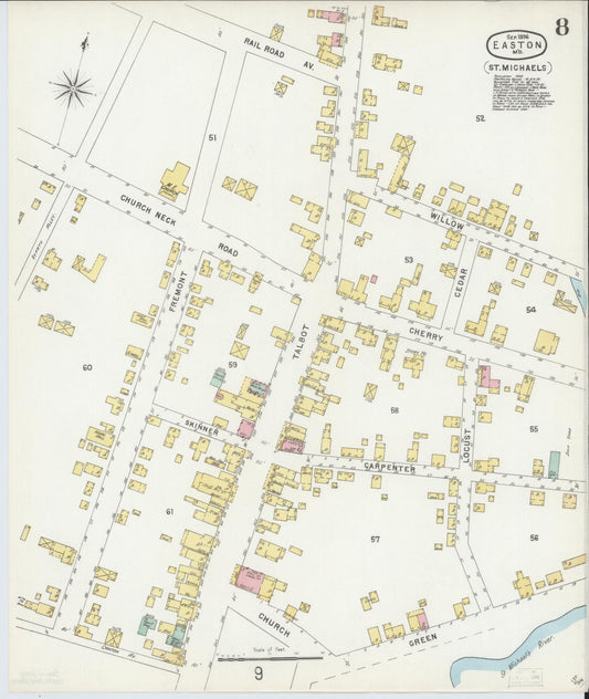 Talbot, Maryland - 1896 - Sanborn Fire Insurance Map, Sheet #0008 - Historic Sanborn Fire Insurance Map Print, Talbot Maryland 1896 0008 vintage old map wall art