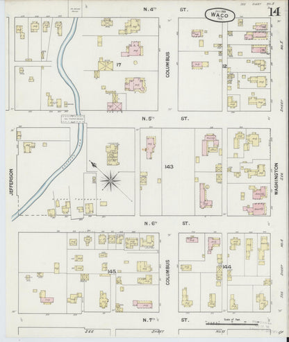 Sanborn Fire Insurance Map from Waco, McLennan County, Texas (1889), Sheet #0014 - Complete Map Set gallery image, historic Sanborn map, vintage wall art, Texas Texas