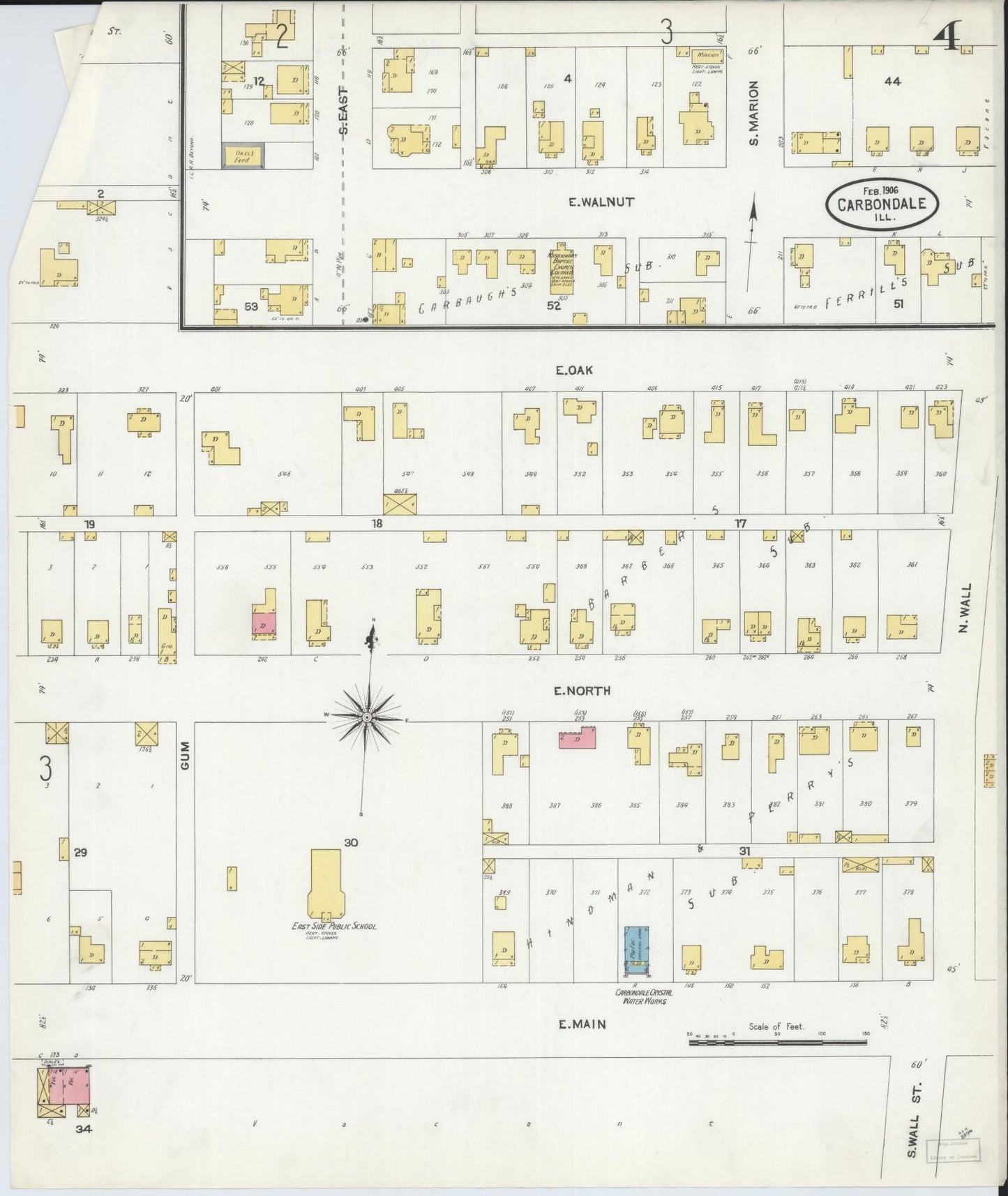 Sanborn Fire Insurance Map from Carbondale, Jackson County, Illinois (1906), Sheet #0004 - Historic Sanborn Fire Insurance Map Print, vintage old map wall art, antique decor, genealogy gift, Illinois Illinois map