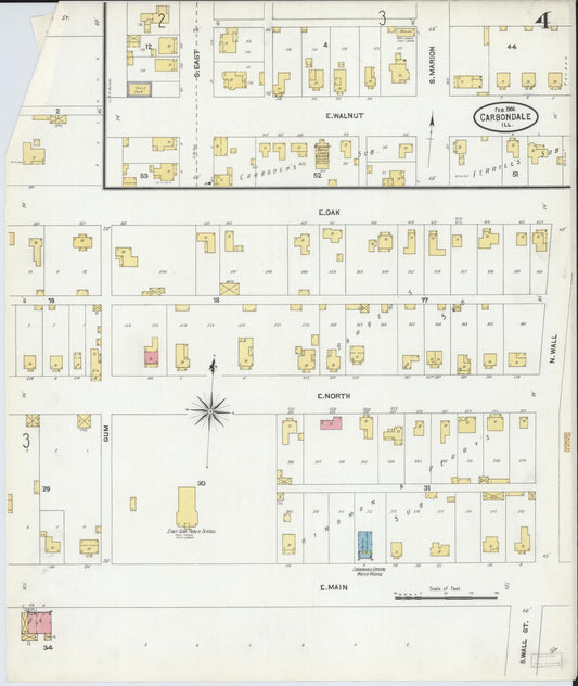 Sanborn Fire Insurance Map from Carbondale, Jackson County, Illinois (1906), Sheet #0004 - Historic Sanborn Fire Insurance Map Print, vintage old map wall art, antique decor, genealogy gift, Illinois Illinois map