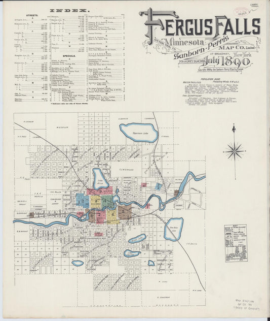 Sanborn Fire Insurance Map from Fergus Falls, Otter Tail County, Minnesota (1890), Sheet #0001 - Historic Sanborn Fire Insurance Map Print, vintage old map wall art, antique decor, genealogy gift, Minnesota Minnesota map