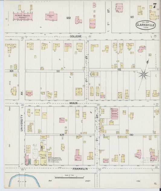 Sanborn Fire Insurance Map from Clarksville, Montgomery County, Tennessee (1889), Sheet #0007 - Historic Sanborn Fire Insurance Map Print, vintage old map wall art, antique decor, genealogy gift, Tennessee Tennessee map