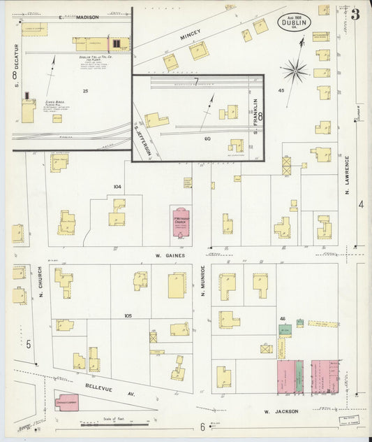 Sanborn Fire Insurance Map from Dublin, Laurens County, Georgia (1908), Sheet #0003 - Historic Sanborn Fire Insurance Map Print, vintage old map wall art, antique decor, genealogy gift, Georgia Georgia map