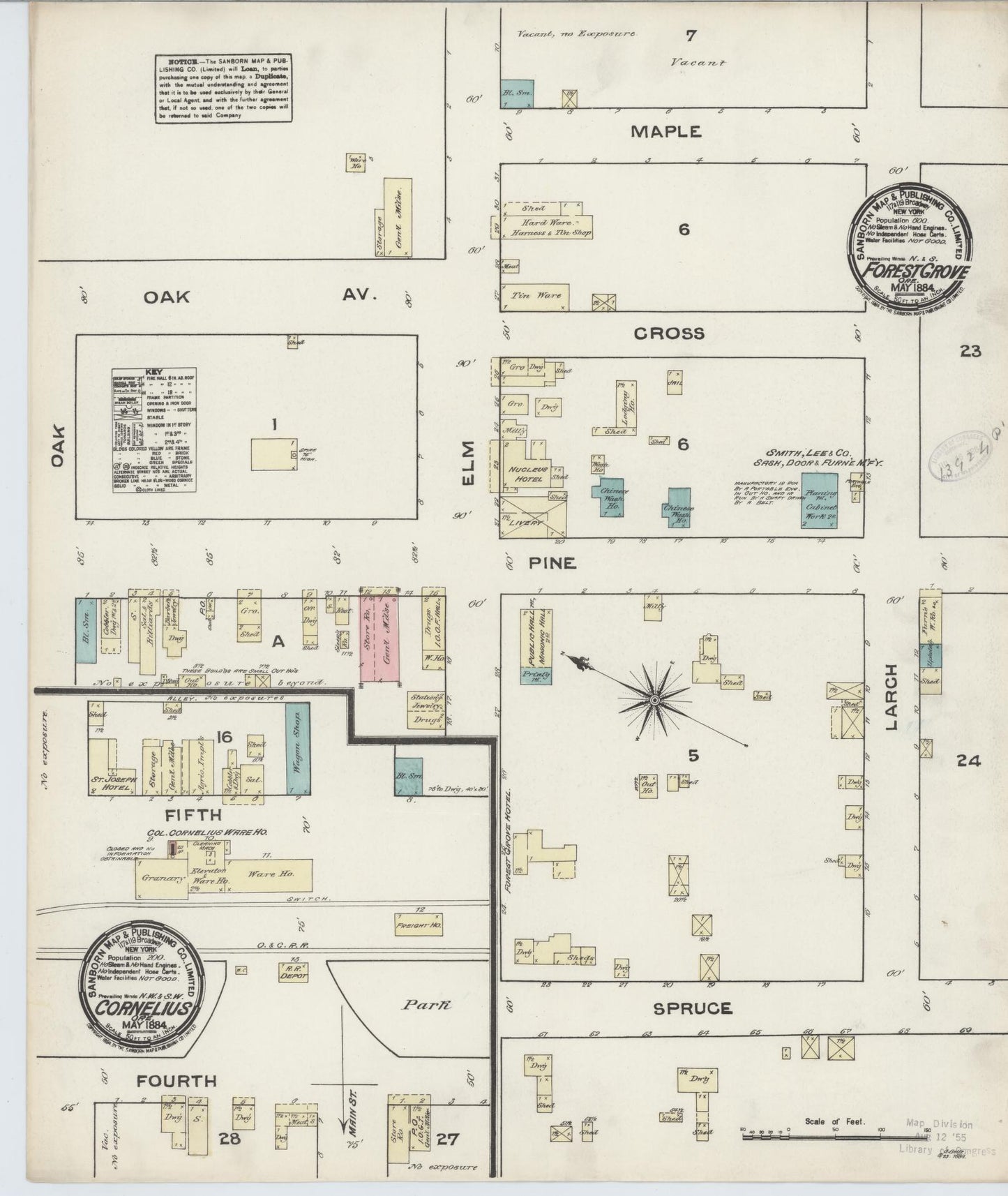 Sanborn Fire Insurance Map from Forest Grove, Washington County, Oregon (1884), Sheet #0001 - Historic Sanborn Fire Insurance Map Print, vintage old map wall art, antique decor, genealogy gift, Oregon Oregon map