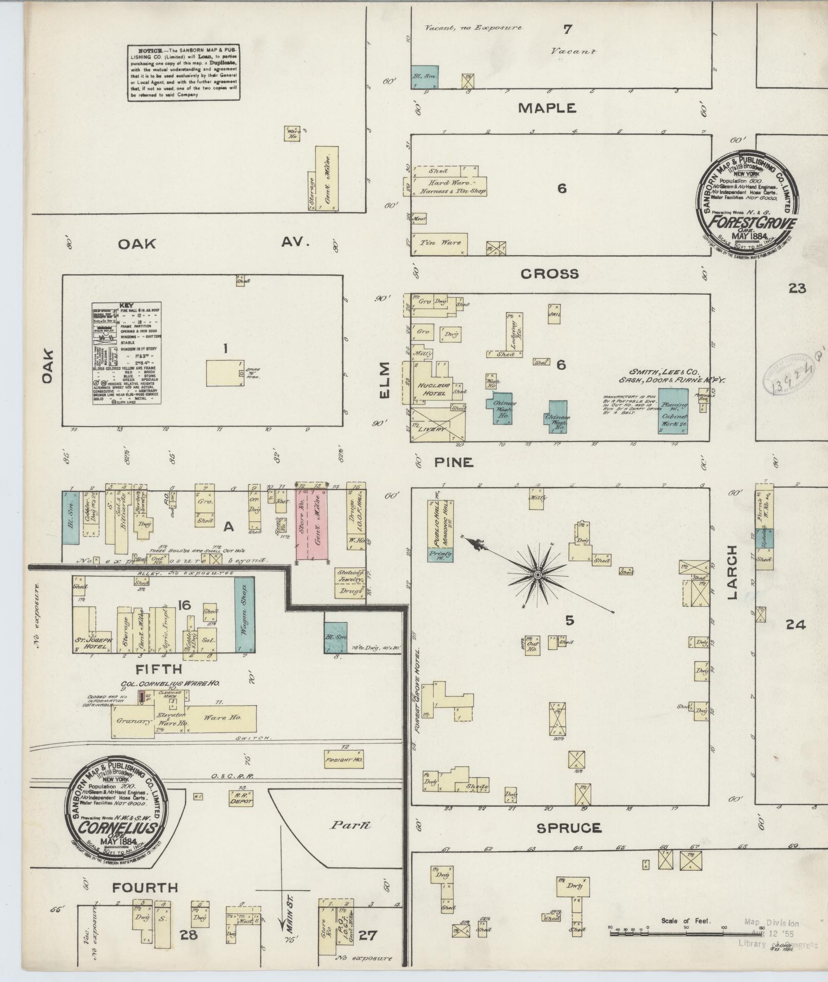 Sanborn Fire Insurance Map from Forest Grove, Washington County, Oregon (1884), Sheet #0001 - Historic Sanborn Fire Insurance Map Print, vintage old map wall art, antique decor, genealogy gift, Oregon Oregon map