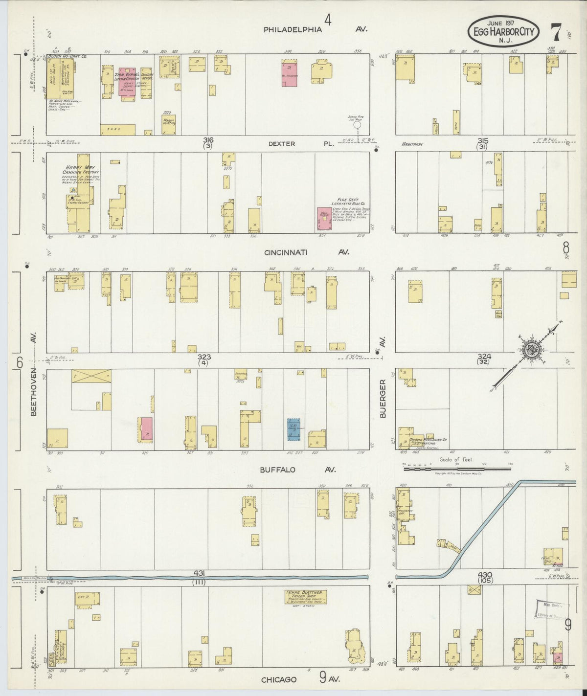 Sanborn Fire Insurance Map from Egg Harbor City, Atlantic County, New Jersey (1917), Sheet #0007 - Complete Map Set gallery image, historic Sanborn map, vintage wall art, New Jersey New Jersey