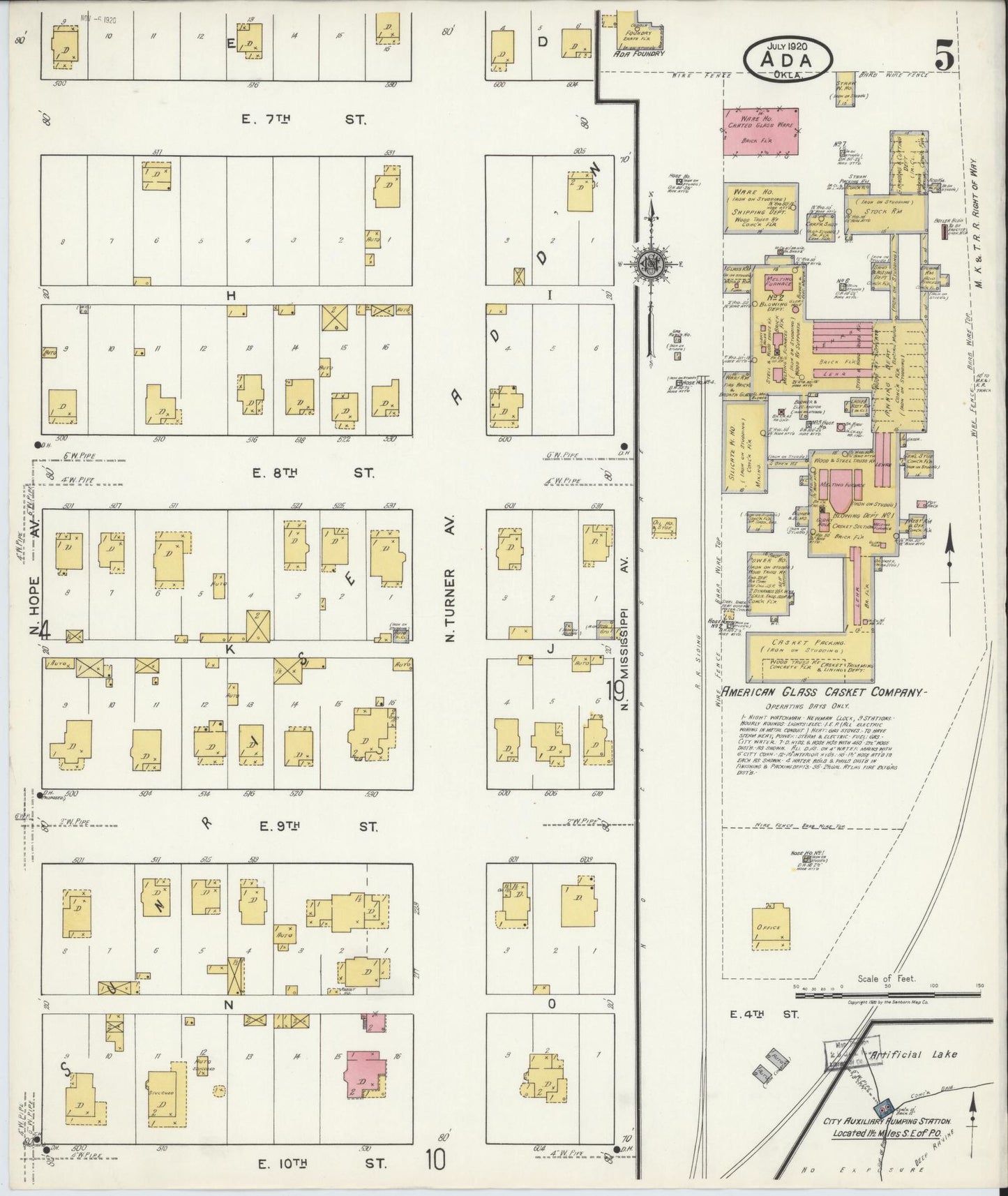Sanborn Fire Insurance Map from Ada, Pontotoc County, Oklahoma (1920), Sheet #0005 - Complete Map Set gallery image, historic Sanborn map, vintage wall art, Oklahoma Oklahoma