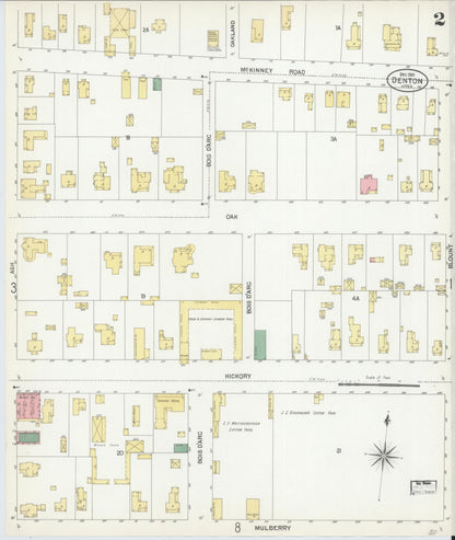 Sanborn Fire Insurance Map from Denton, Denton County, Texas (1901), Sheet #0002 - Historic Sanborn Fire Insurance Map Print, vintage old map wall art, antique decor, genealogy gift, Texas Texas map