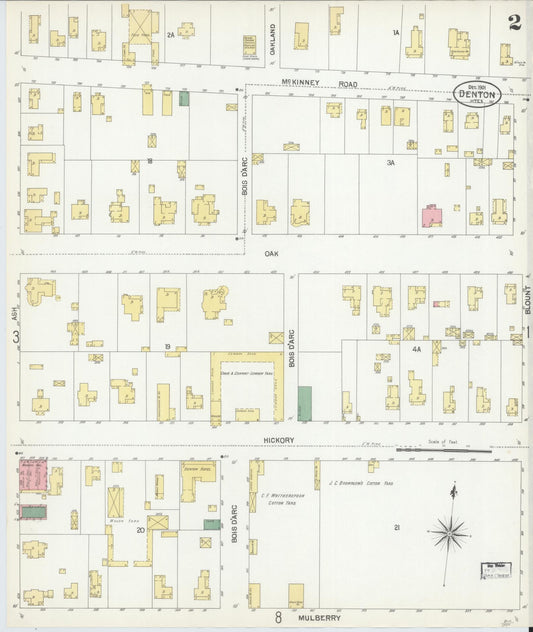 Sanborn Fire Insurance Map from Denton, Denton County, Texas (1901), Sheet #0002 - Historic Sanborn Fire Insurance Map Print, vintage old map wall art, antique decor, genealogy gift, Texas Texas map
