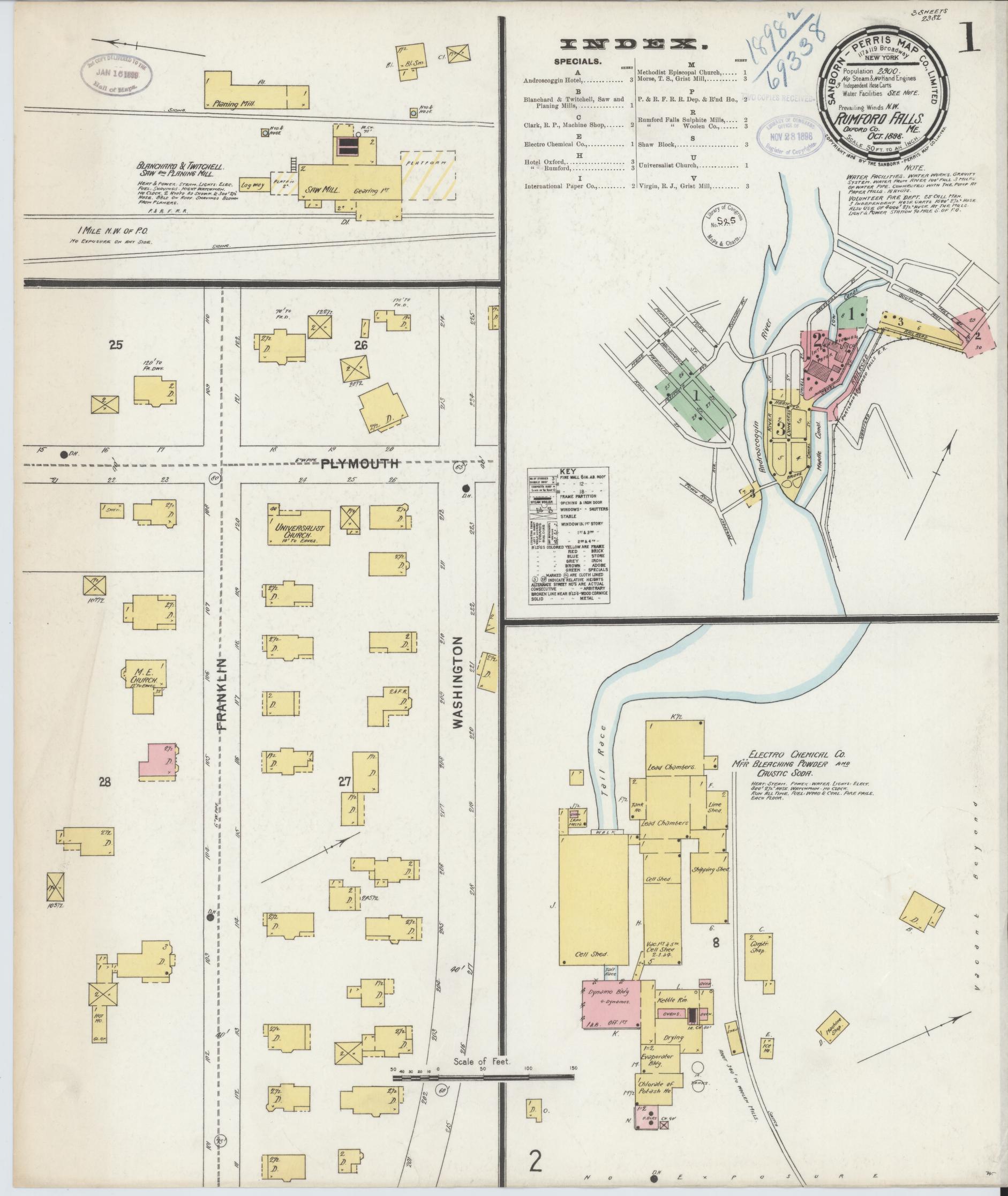 Sanborn Fire Insurance Map from Rumford Falls, Oxford County, Maine. (1898) – Historic Sanborn Fire Insurance Map Print