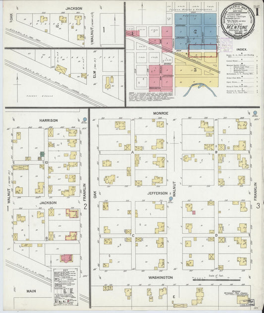 Sanborn Fire Insurance Map from Mentone, Kosciusko County, Indiana (1901), Sheet #0001 - Complete Map Set gallery image, historic Sanborn map, vintage wall art, Indiana Indiana