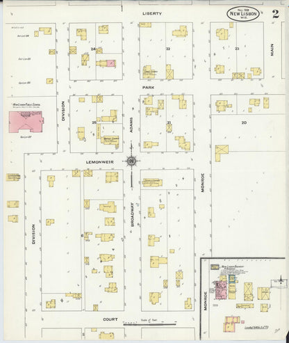 Sanborn Fire Insurance Map from New Lisbon, Juneau County, Wisconsin (1909), Sheet #0002 - Complete Map Set gallery image, historic Sanborn map, vintage wall art, Wisconsin Wisconsin