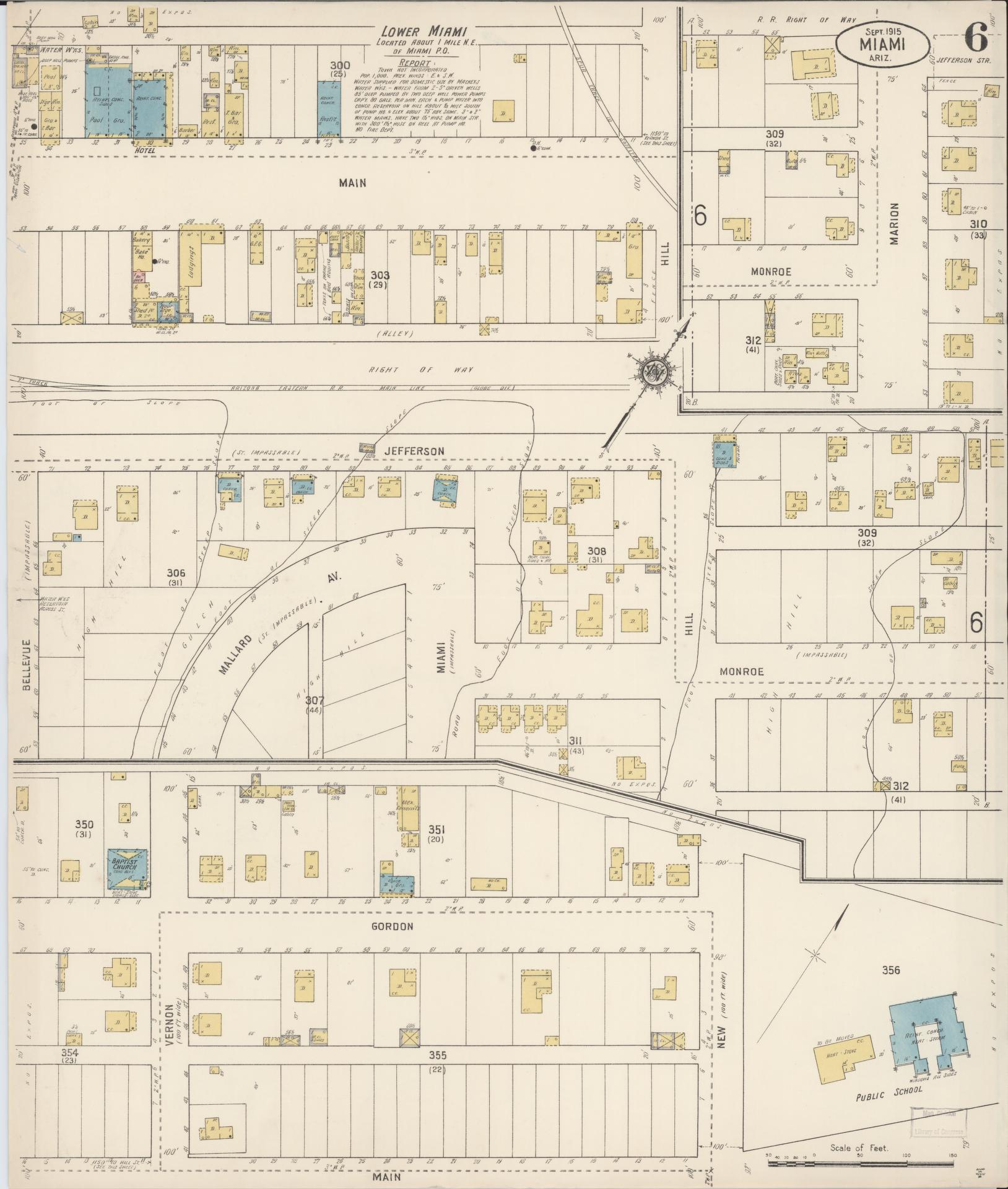 Sanborn Fire Insurance Map from Miami, Gila County, Arizona (1915), Sheet #0006 - Complete Map Set gallery image, historic Sanborn map, vintage wall art, Arizona Arizona