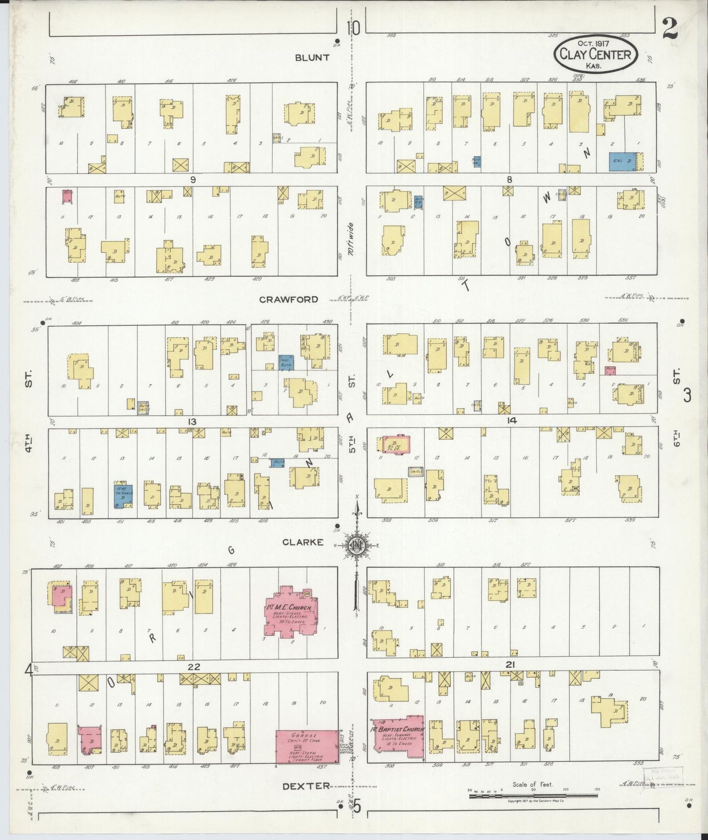 Sanborn Fire Insurance Map from Clay Center, Clay County, Kansas (1917), Sheet #0002 - Complete Map Set gallery image, historic Sanborn map, vintage wall art, Kansas Kansas