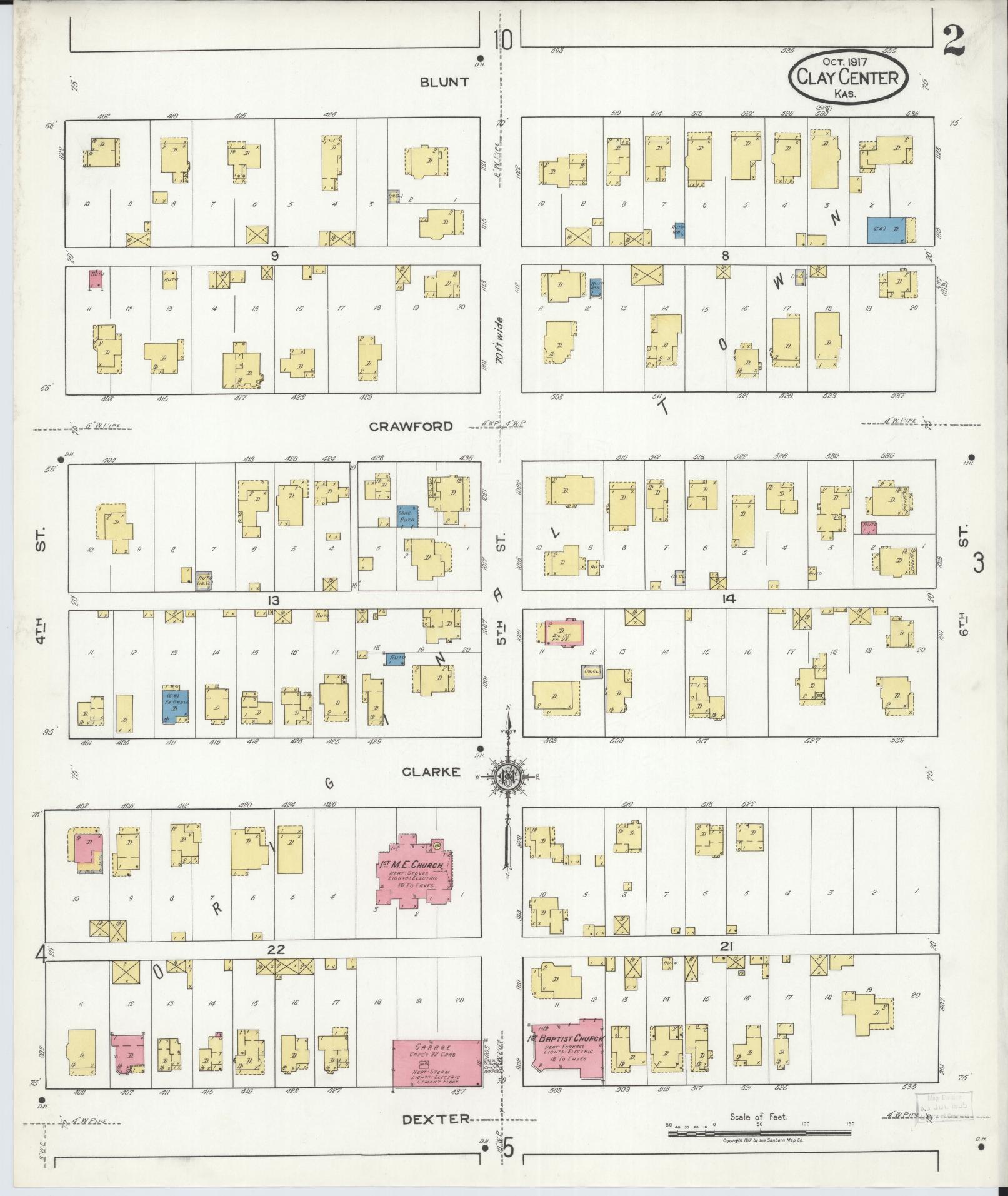 Sanborn Fire Insurance Map from Clay Center, Clay County, Kansas (1917), Sheet #0002 - Complete Map Set gallery image, historic Sanborn map, vintage wall art, Kansas Kansas