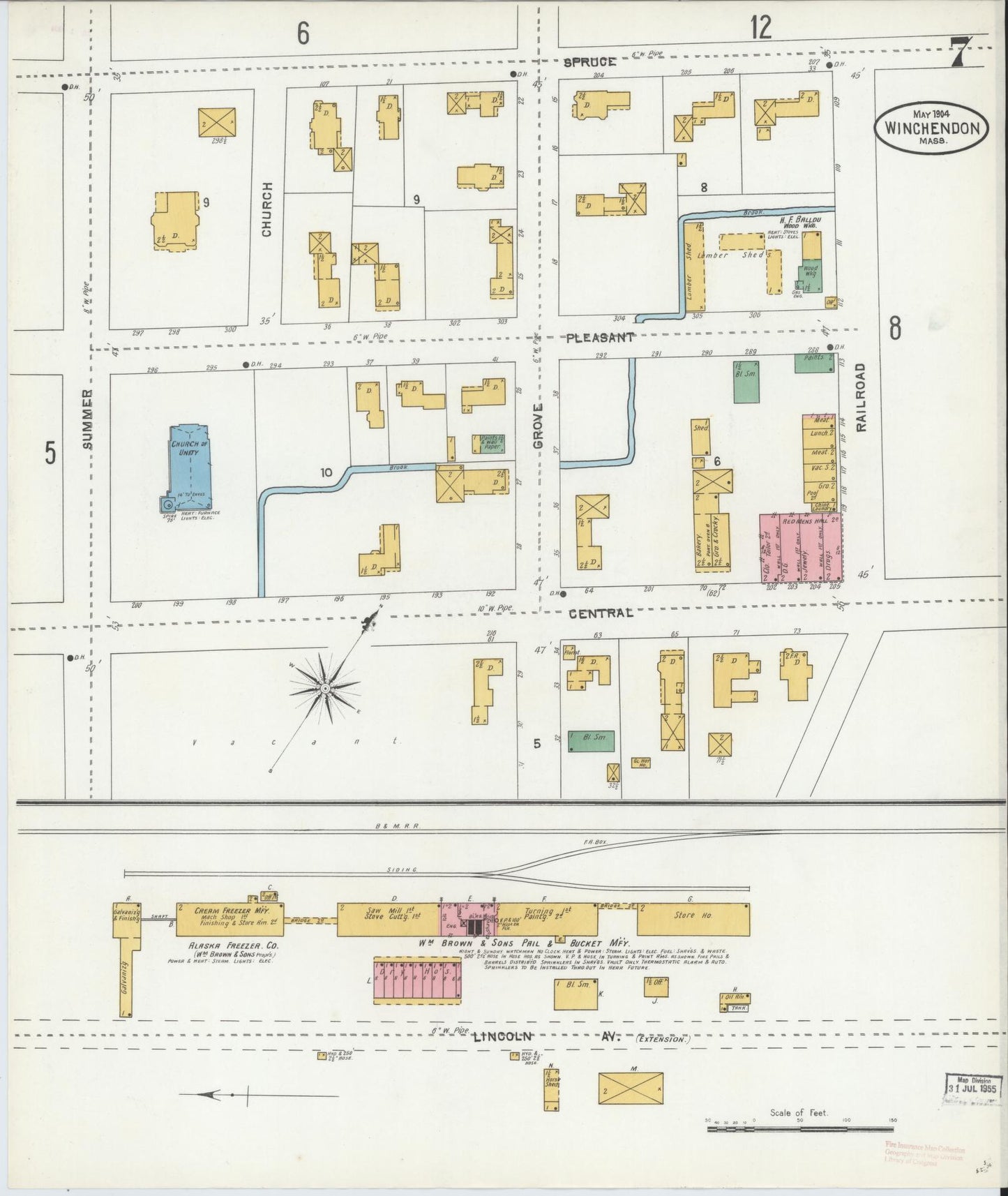 Sanborn Fire Insurance Map from Winchendon, Worcester County, Massachusetts (1904), Sheet #0007 - Complete Map Set gallery image, historic Sanborn map, vintage wall art, Massachusetts Massachusetts