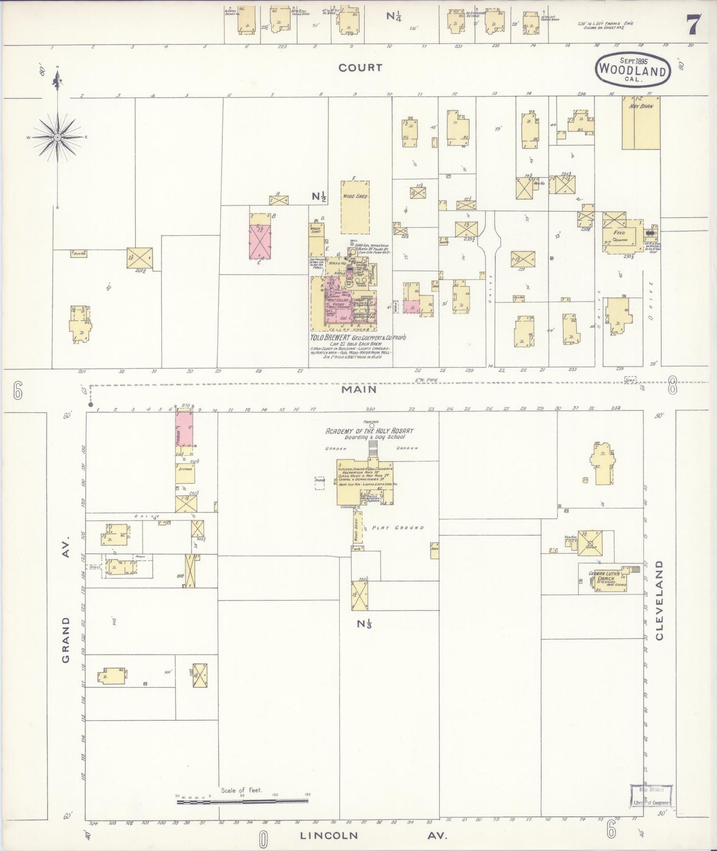 Sanborn Fire Insurance Map from Woodland, Yolo County, California (1895), Sheet #0007 - Complete Map Set gallery image, historic Sanborn map, vintage wall art, California California