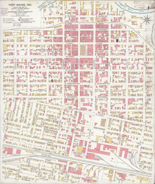 Sanborn Fire Insurance Map from Fort Wayne, Allen County, Indiana (1906), Sheet #0001 - Historic Sanborn Fire Insurance Map Print, vintage old map wall art, antique decor, genealogy gift, Indiana Indiana map