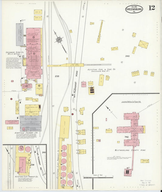 Sanborn Fire Insurance Map from Greensburg, Westmoreland County, Pennsylvania (1915), Sheet #0012 - Historic Sanborn Fire Insurance Map Print, vintage old map wall art, antique decor, genealogy gift, Pennsylvania Pennsylvania map