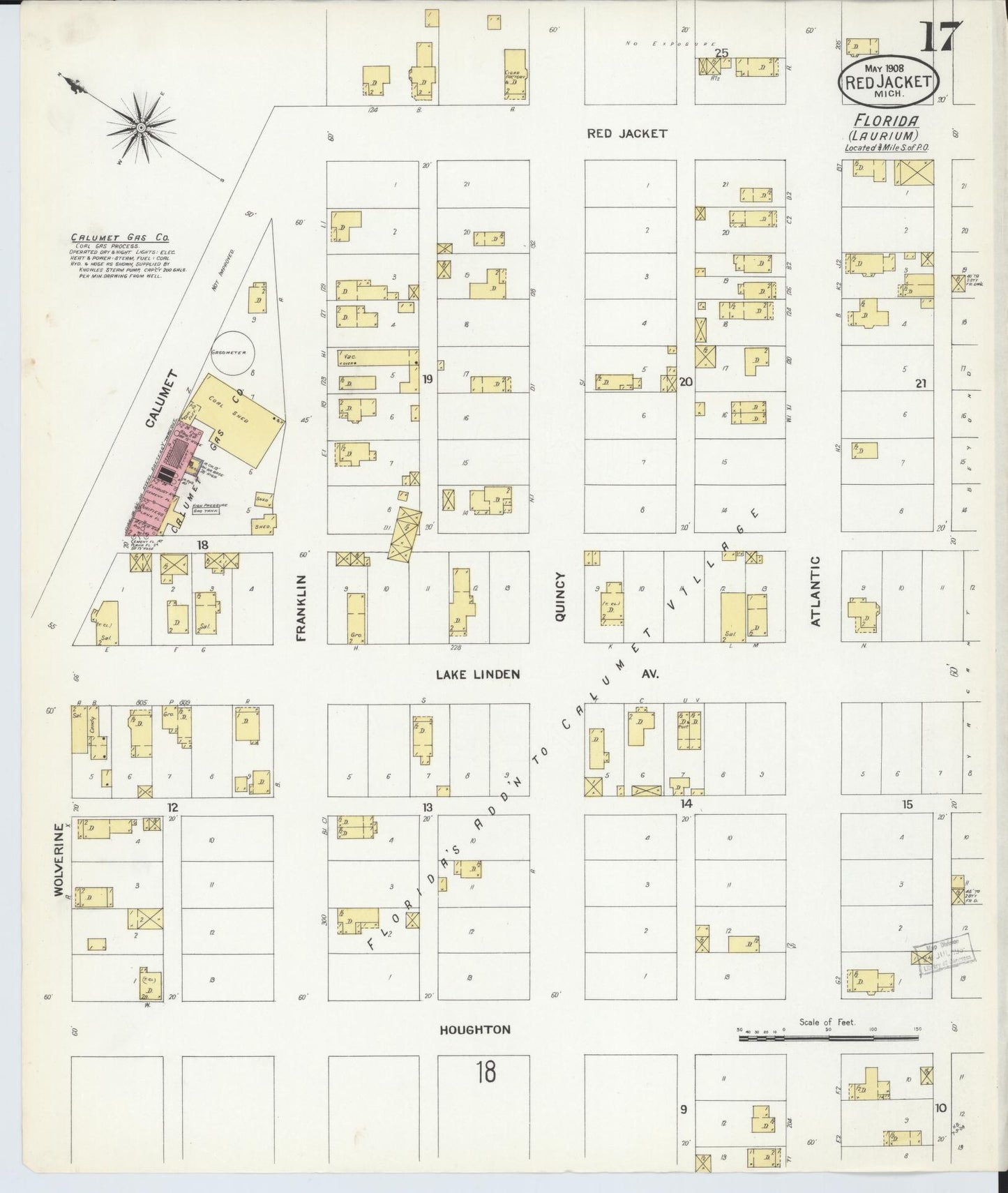 Sanborn Fire Insurance Map from Red Jacket, Houghton County, Michigan (1908), Sheet #0017 - Complete Map Set gallery image, historic Sanborn map, vintage wall art, Michigan Michigan