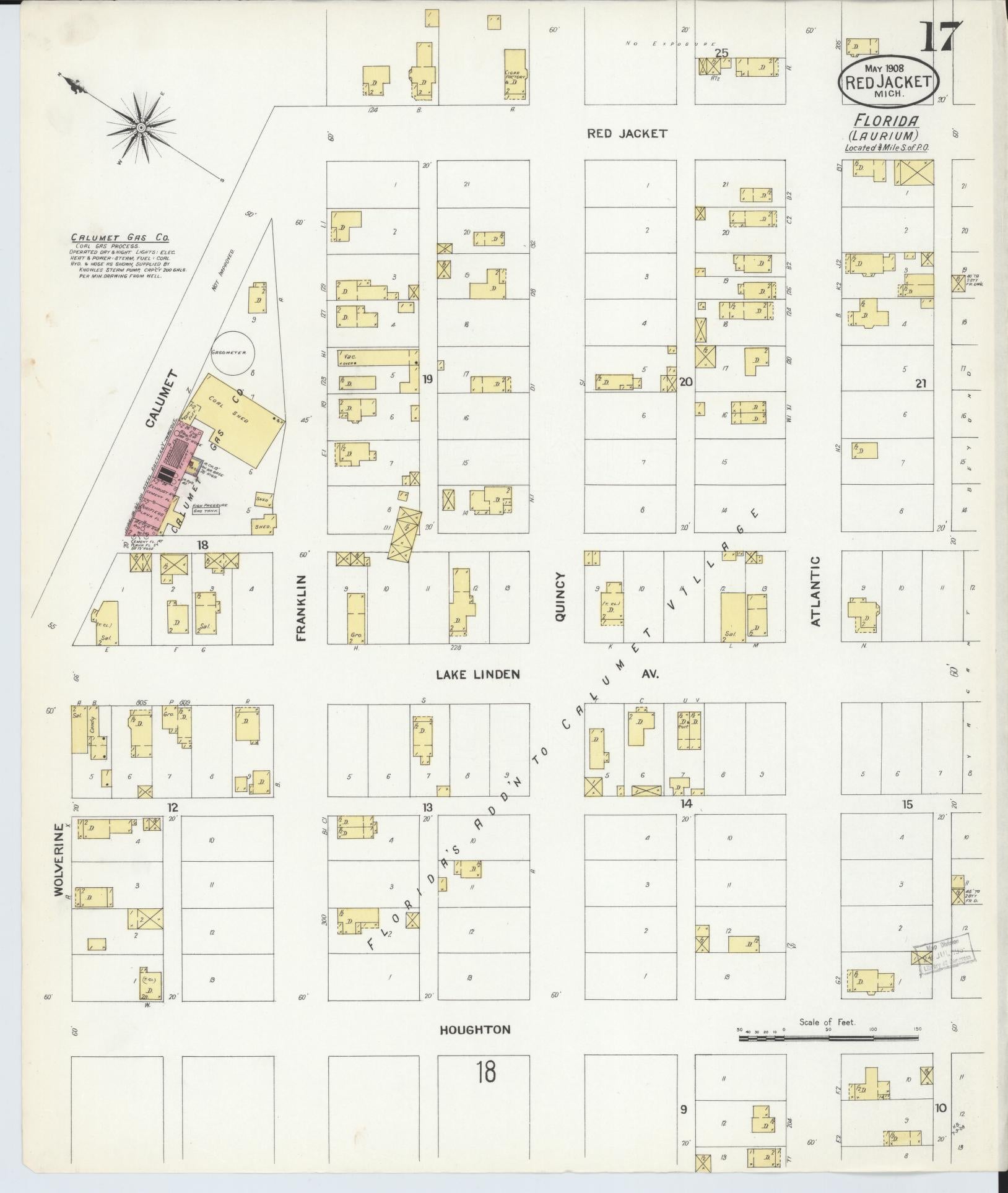 Sanborn Fire Insurance Map from Red Jacket, Houghton County, Michigan (1908), Sheet #0017 - Complete Map Set gallery image, historic Sanborn map, vintage wall art, Michigan Michigan