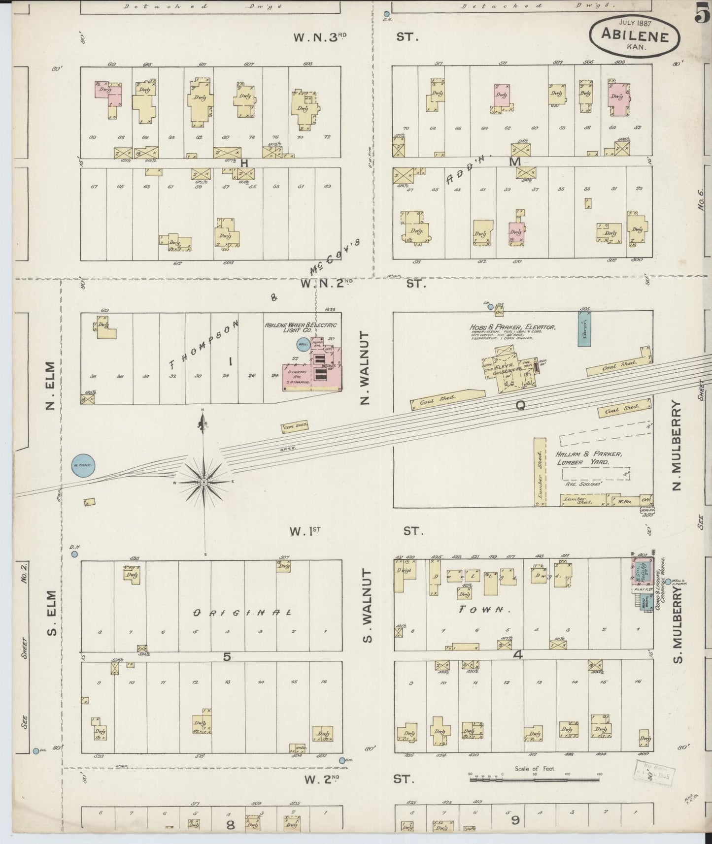 Sanborn Fire Insurance Map from Abilene, Dickinson County, Kansas (1887), Sheet #0005 - Complete Map Set gallery image, historic Sanborn map, vintage wall art, Kansas Kansas