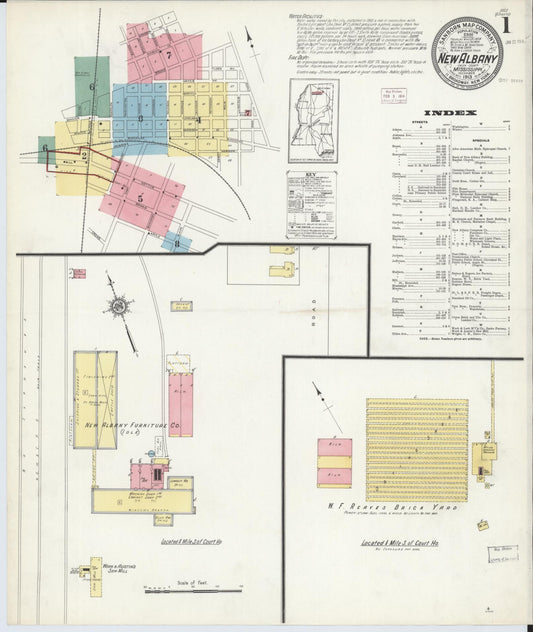 Sanborn Fire Insurance Map from New Albany, Union County, Mississippi (1913), Sheet #0001 - Complete Map Set gallery image, historic Sanborn map, vintage wall art, Mississippi Mississippi