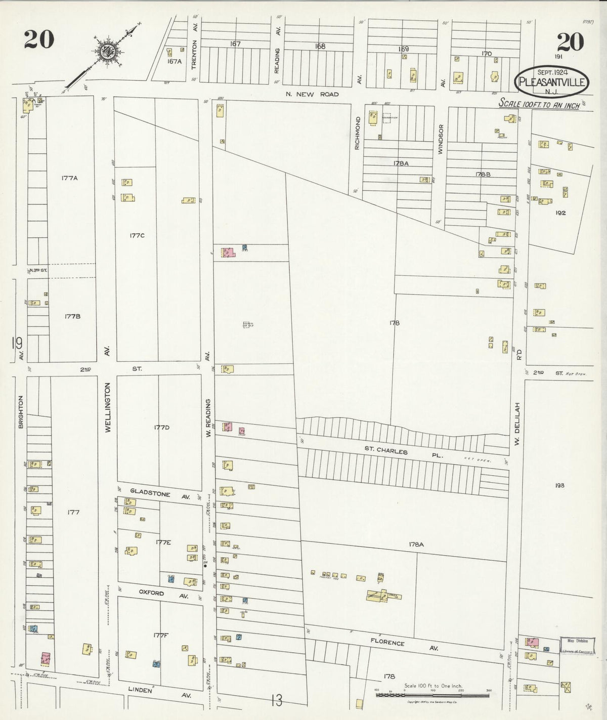 Sanborn Fire Insurance Map from Pleasantville, Atlantic County, New Jersey (1924), Sheet #0020 - Complete Map Set gallery image, historic Sanborn map, vintage wall art, New Jersey New Jersey