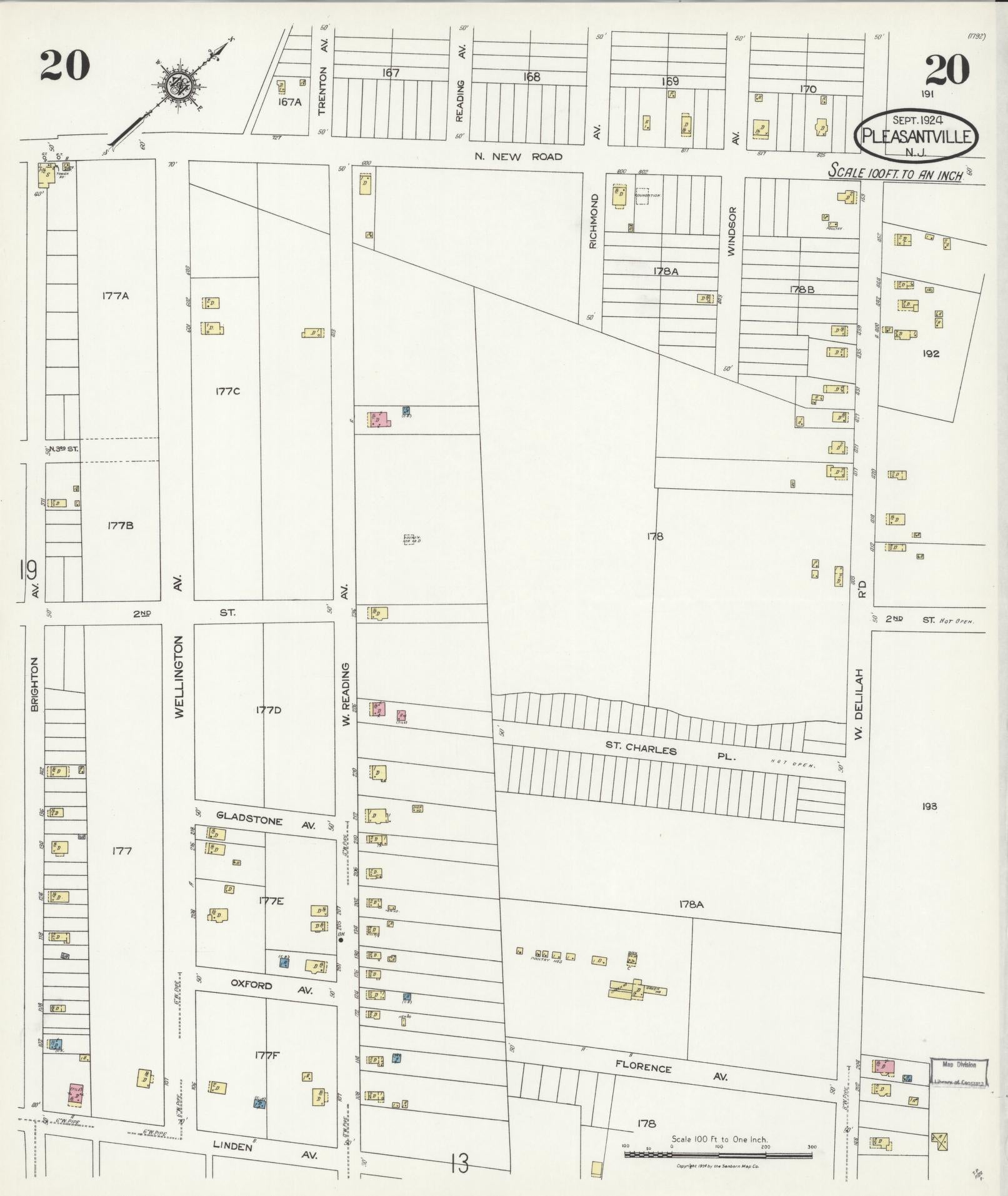 Sanborn Fire Insurance Map from Pleasantville, Atlantic County, New Jersey (1924), Sheet #0020 - Complete Map Set gallery image, historic Sanborn map, vintage wall art, New Jersey New Jersey