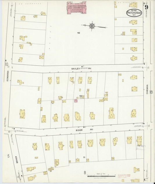 Sanborn Fire Insurance Map from Patchogue, Suffolk County, New York (1916), Sheet #0009 - Historic Sanborn Fire Insurance Map Print, vintage old map wall art, antique decor, genealogy gift, New York New York map