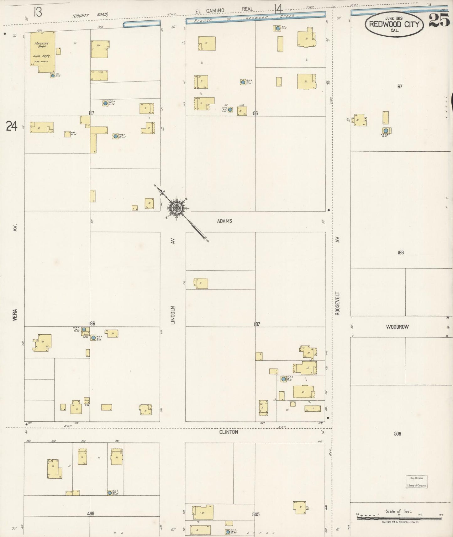 Sanborn Fire Insurance Map from Redwood City, San Mateo County, California (1919), Sheet #0025 - Complete Map Set gallery image, historic Sanborn map, vintage wall art, California California