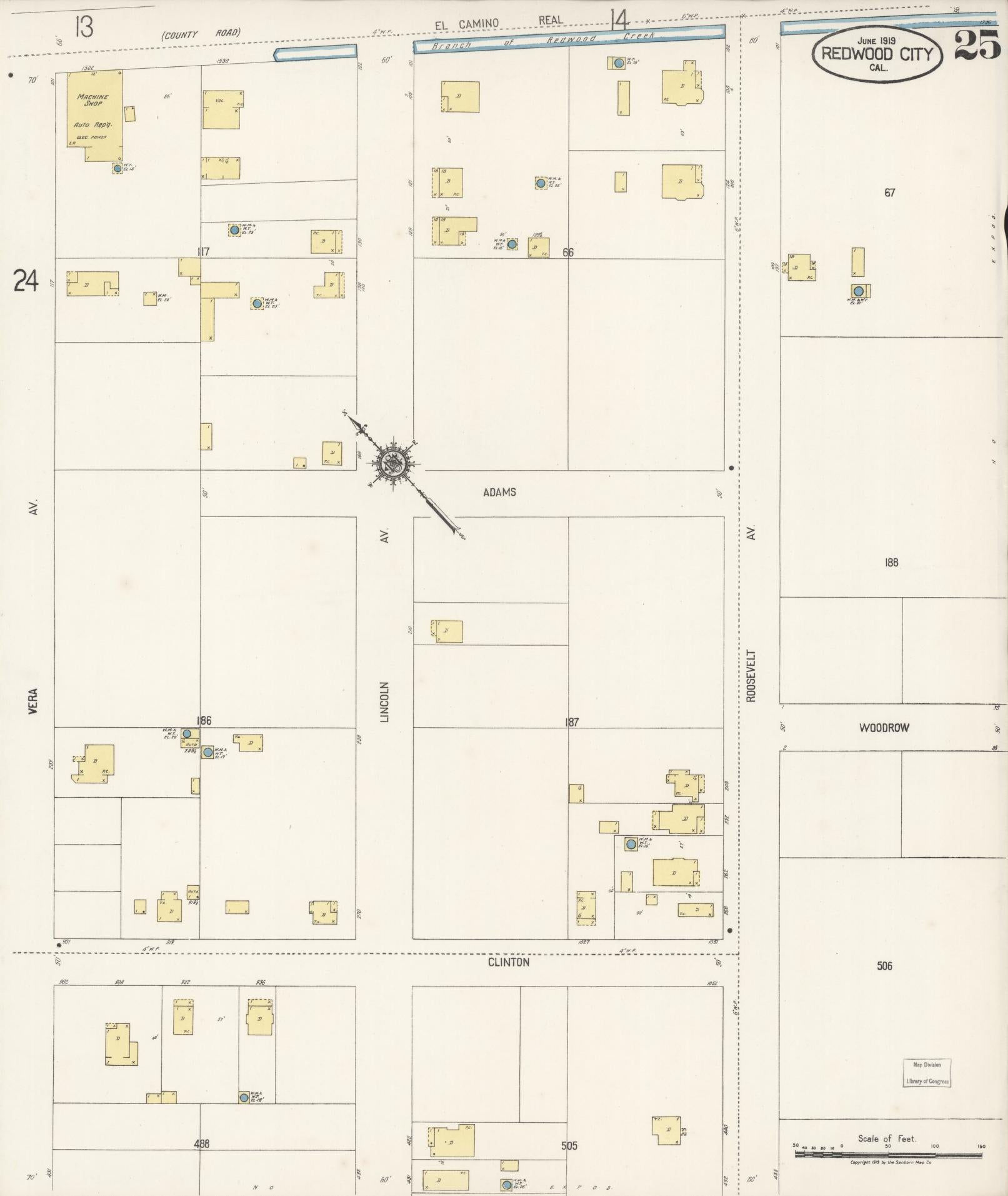 Sanborn Fire Insurance Map from Redwood City, San Mateo County, California (1919), Sheet #0025 - Complete Map Set gallery image, historic Sanborn map, vintage wall art, California California