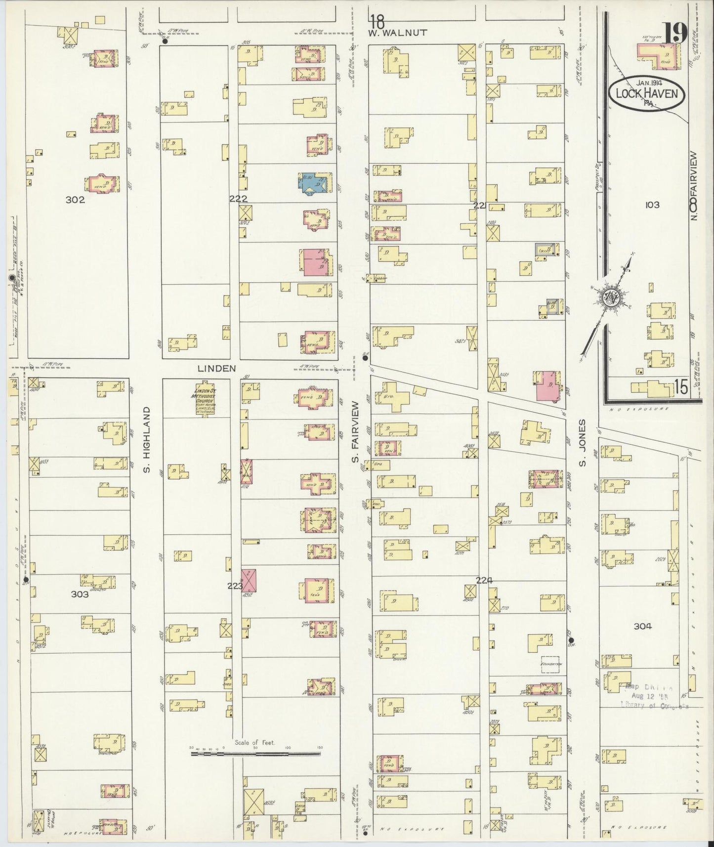 Sanborn Fire Insurance Map from Lock Haven, Clinton County, Pennsylvania (1914), Sheet #0019 - Complete Map Set gallery image, historic Sanborn map, vintage wall art, Pennsylvania Pennsylvania