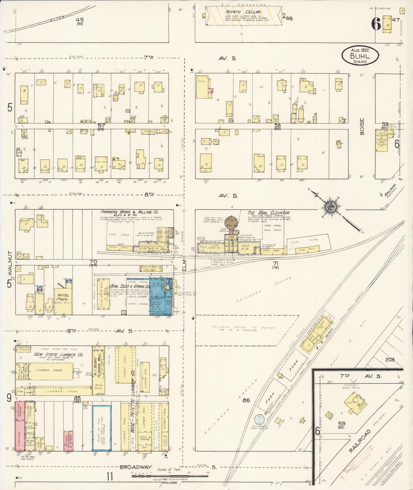 Sanborn Fire Insurance Map from Buhl, Twin Falls County, Idaho (1922), Sheet #0006 - Complete Map Set gallery image, historic Sanborn map, vintage wall art, Falls Idaho